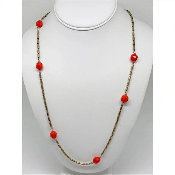 J. Crew Jewelry - J. Crew Orange & Gold Beaded Long Necklace